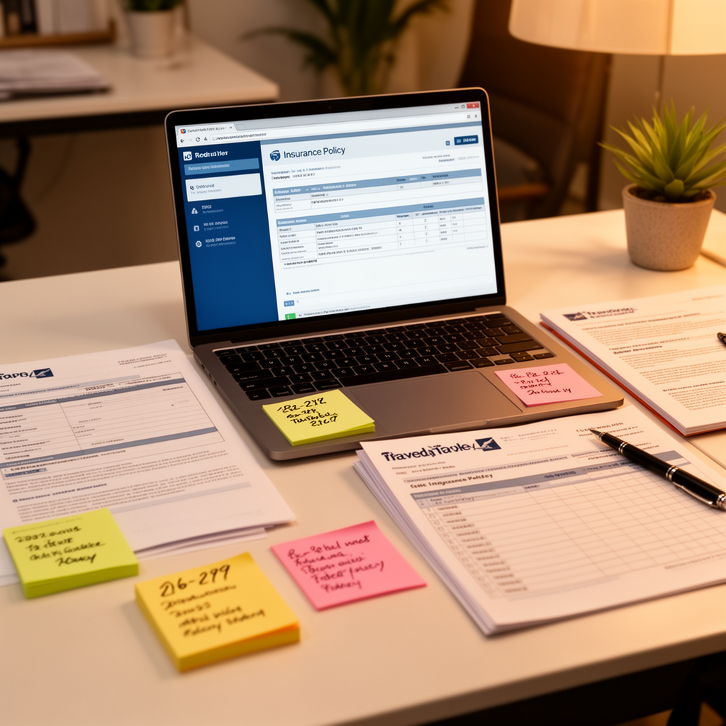 Scrivania di back-office in agenzia viaggi con gestionale aperto sulla pratica assicurativa integrata