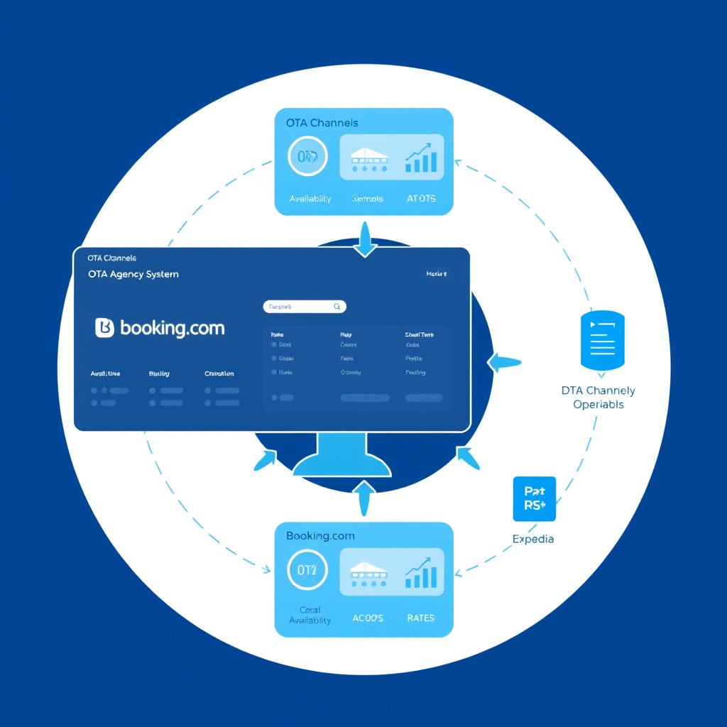 Dashboard di un channel manager integrato che sincronizza disponibilità e tariffe su più canali OTA in tempo reale