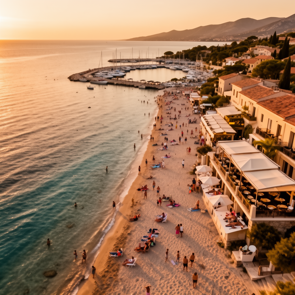 Destinazione balneare mediterranea a settembre: mare calmo, spiaggia poco affollata e luce dorata del tardo estate