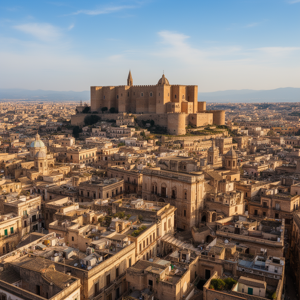 Vista aerea del centro storico di Palermo con Palazzo dei Normanni, sede dell'Assemblea Regionale Siciliana