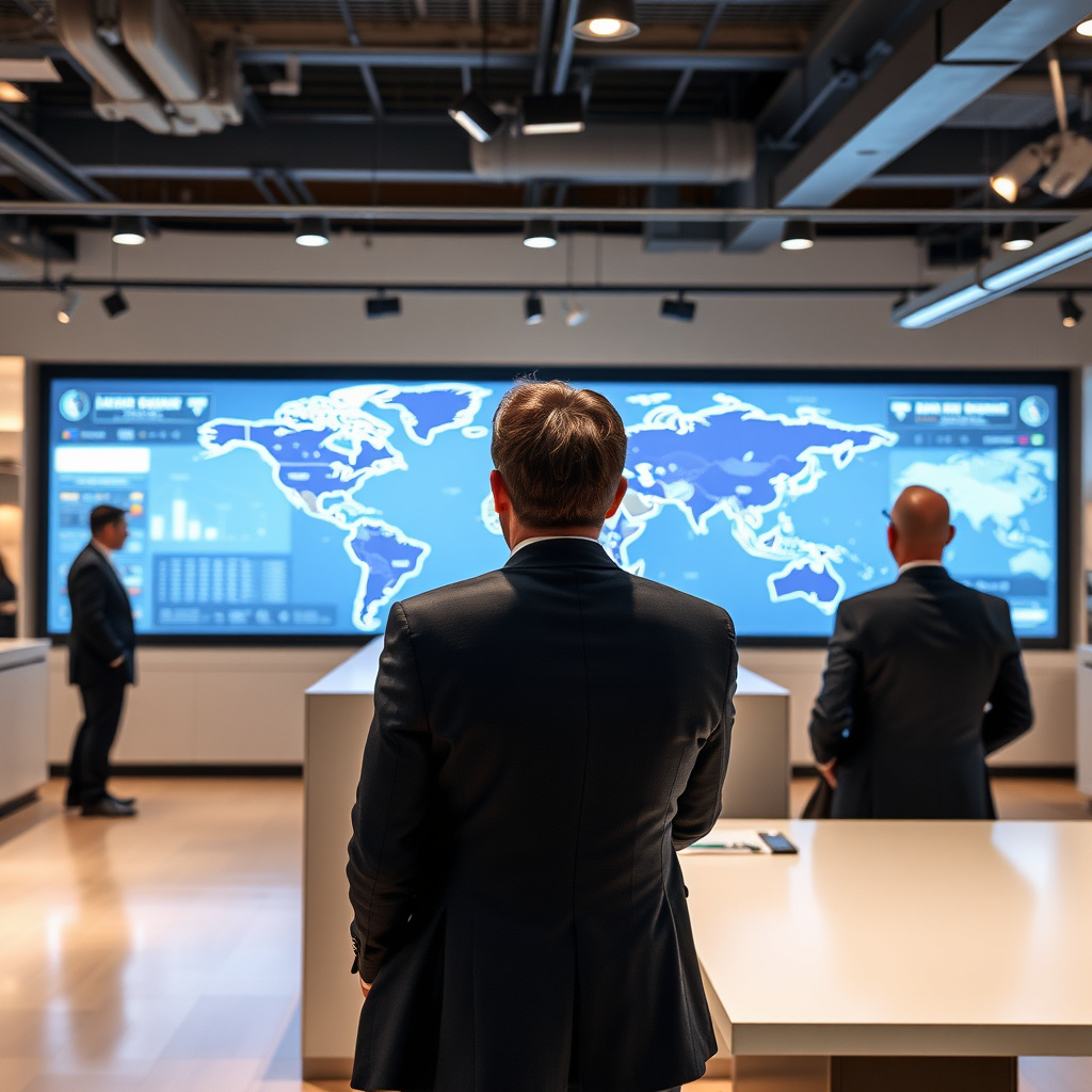 Consulente di un'agenzia di viaggi italiana illustra opzioni di viaggio outbound a una coppia di clienti