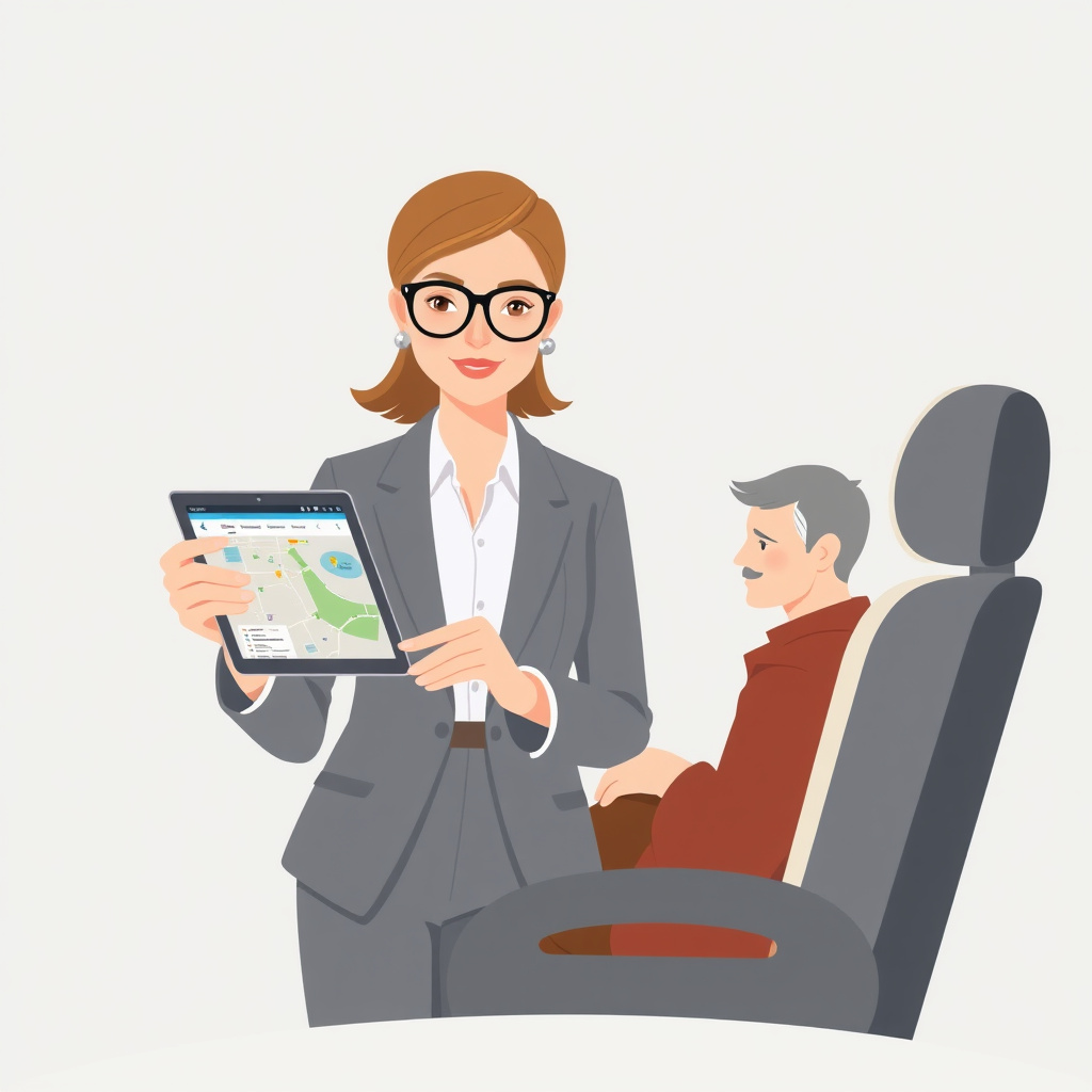 Consulente di agenzia viaggi presenta un itinerario accessibile a viaggiatori con esigenze speciali